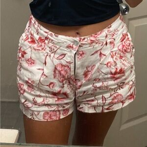 Cynthia Rowley Red and White Floral Linen Shorts